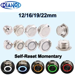 12/16/19/22/25/30 mm Electric Waterproof Power Led Light Momentary Short Mini Push Button Switch Pressure Switches 220V 12V 3-6V