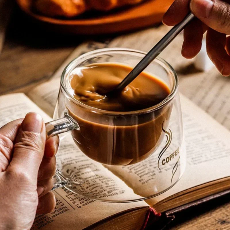 170ml Heat-Resistant Double Wall Glass Espresso Cup with Handle - TransparentCoffee Mug for Cappuccino Latte Tea & Multi-Purpose