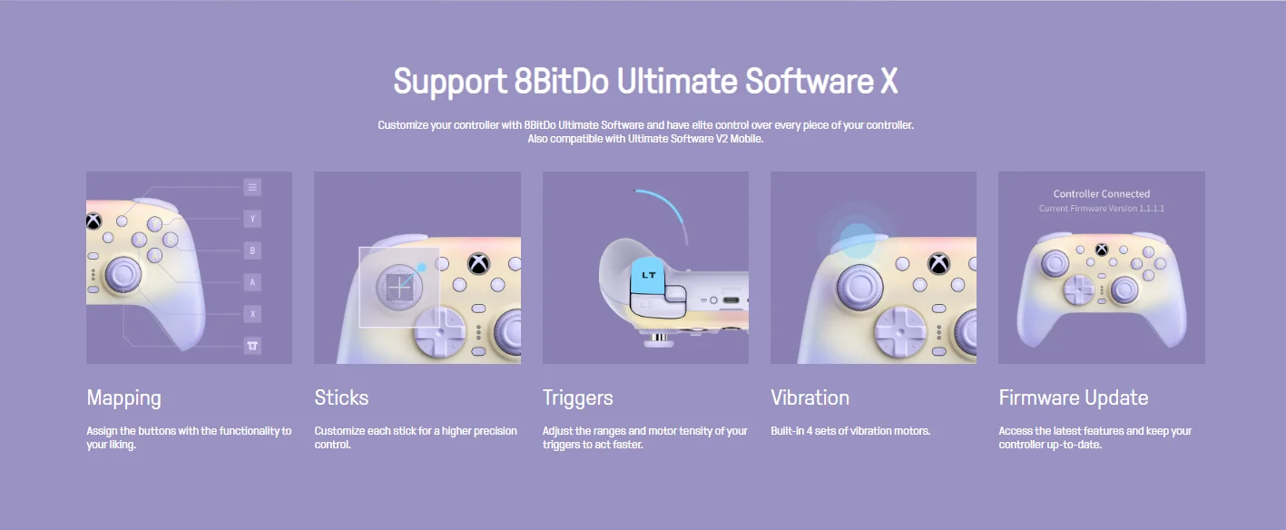 8BitDo Ultimate 3 – kabelloser Controller für Xbox Series S/X, PC, Android, Apple, TMR-Joysticks, Gamepad mit 1000 Hz Abfragerate. – Detail 13