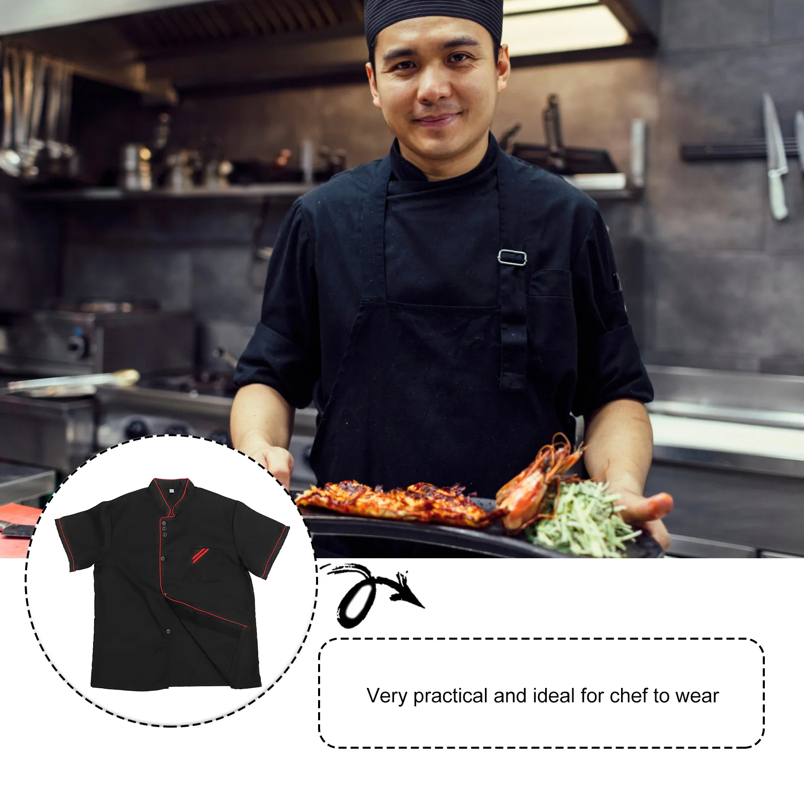 

Uniform Short Coat Catering Jackets Casual Loose Coat Oil Proof Easy Wash Chef Short Sleeve Chef Jacket Uniform Work Wear