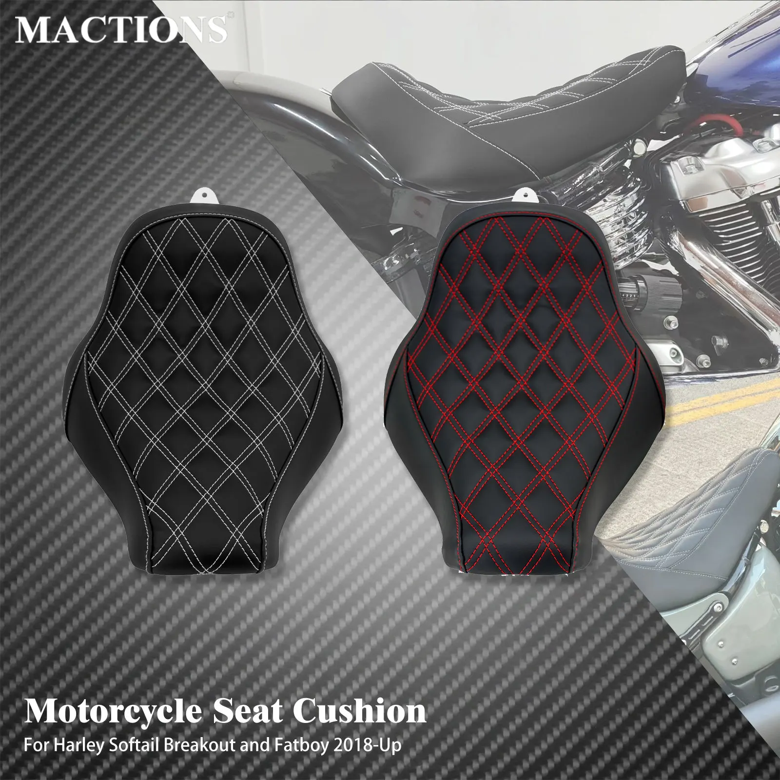 

Driver Seat Cushion Motorcycle Front Low Diamond Seat Pillion PU For Harley Softail Fat Boy FLSTF FLFB Breakout FXBRS 2018-2023