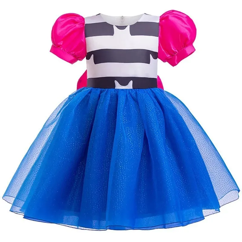 Girls Dollhouse Cosplay Princess Dress  3-10 fashionable bow striped bubble sleeve Birthday Outfit Gabby Girls festival celebrat