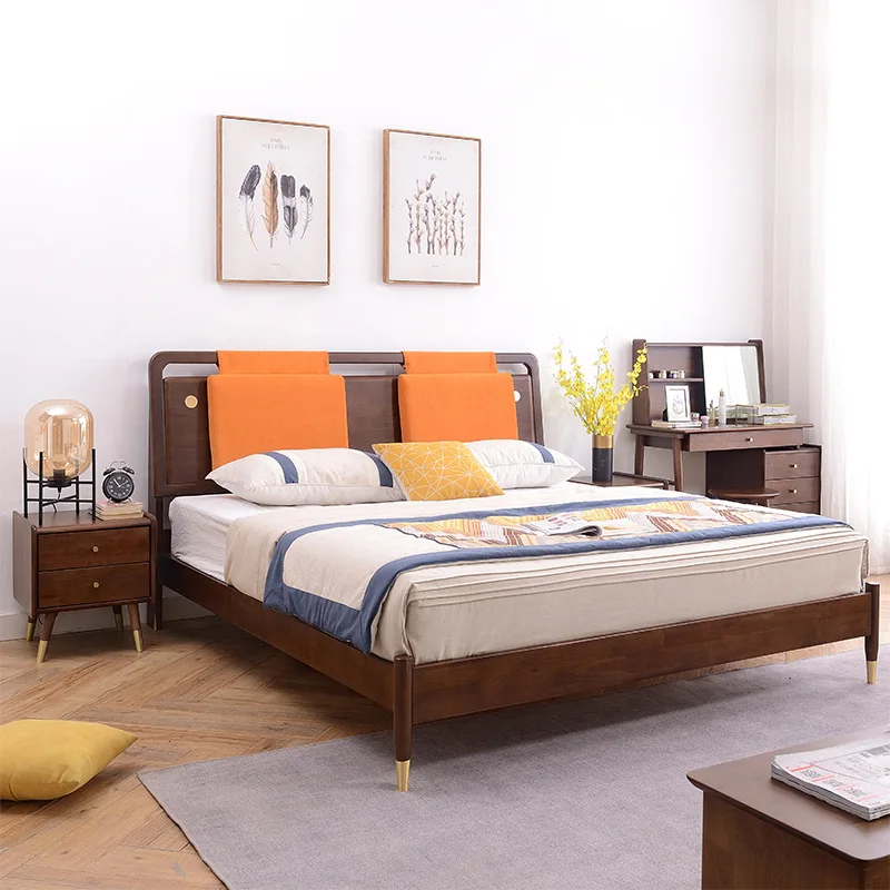 Nordic solid wood bed 1.8m modern simple double bed 1.5m Home bedroom economy removable and washable soft bed