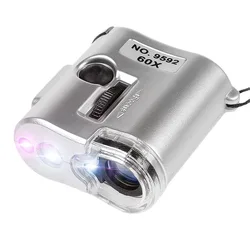 Portatile Mini Pocket 60X microscopio gioielliere lente lente d'ingrandimento gioielli illuminati lente d'ingrandimento per insetti in vetro 3 LED con microscopio a luce UV