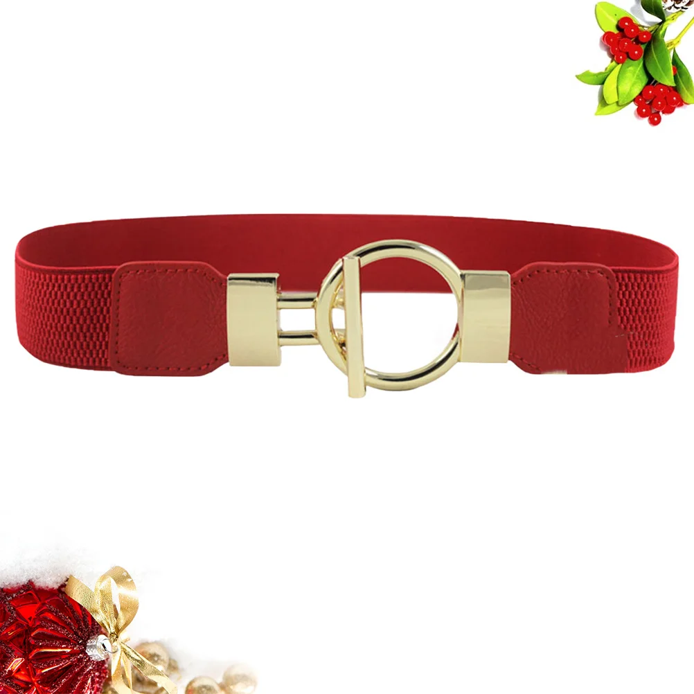 1 قطعة حزام خصر عريض مزخرف للنساء PU حزام حزام مطاطي قابل للتمدد حزام ذهبي بإبزيم دائري حزام خصر صلب #5