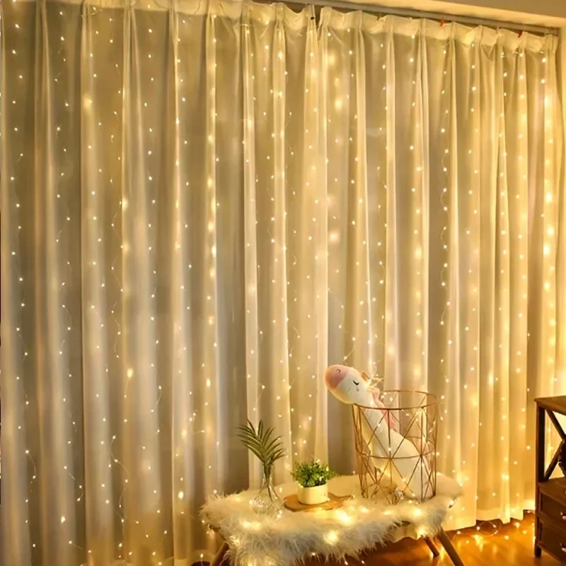 Christmas Lights LED Fairy String Curtain Lights 8 Mode Remote USB Festoon Christmas Decor For Home Holiday New Year Lamp