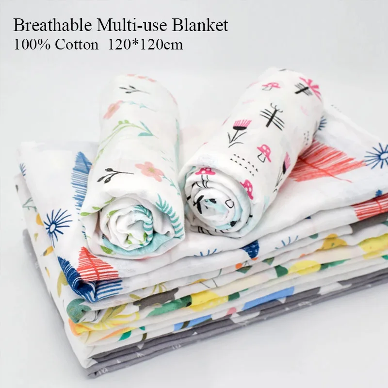 5pcs/lot 100% Cotton Muslin Swaddle Breathable Multi-use Blanket Newborn Baby Two Layer Gauze towel 120*120cm