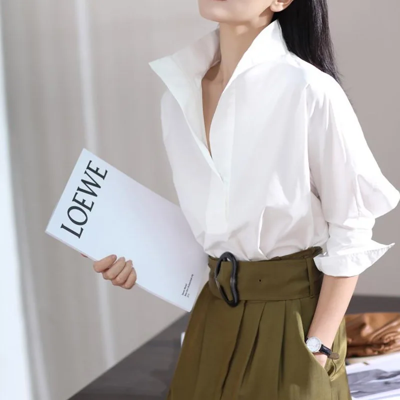 Fashion Have Style Temperament Solid Color Blouse Women New 3/4 Sleeve Classic Korean Bat Style Lady All-match Pullover Shirt