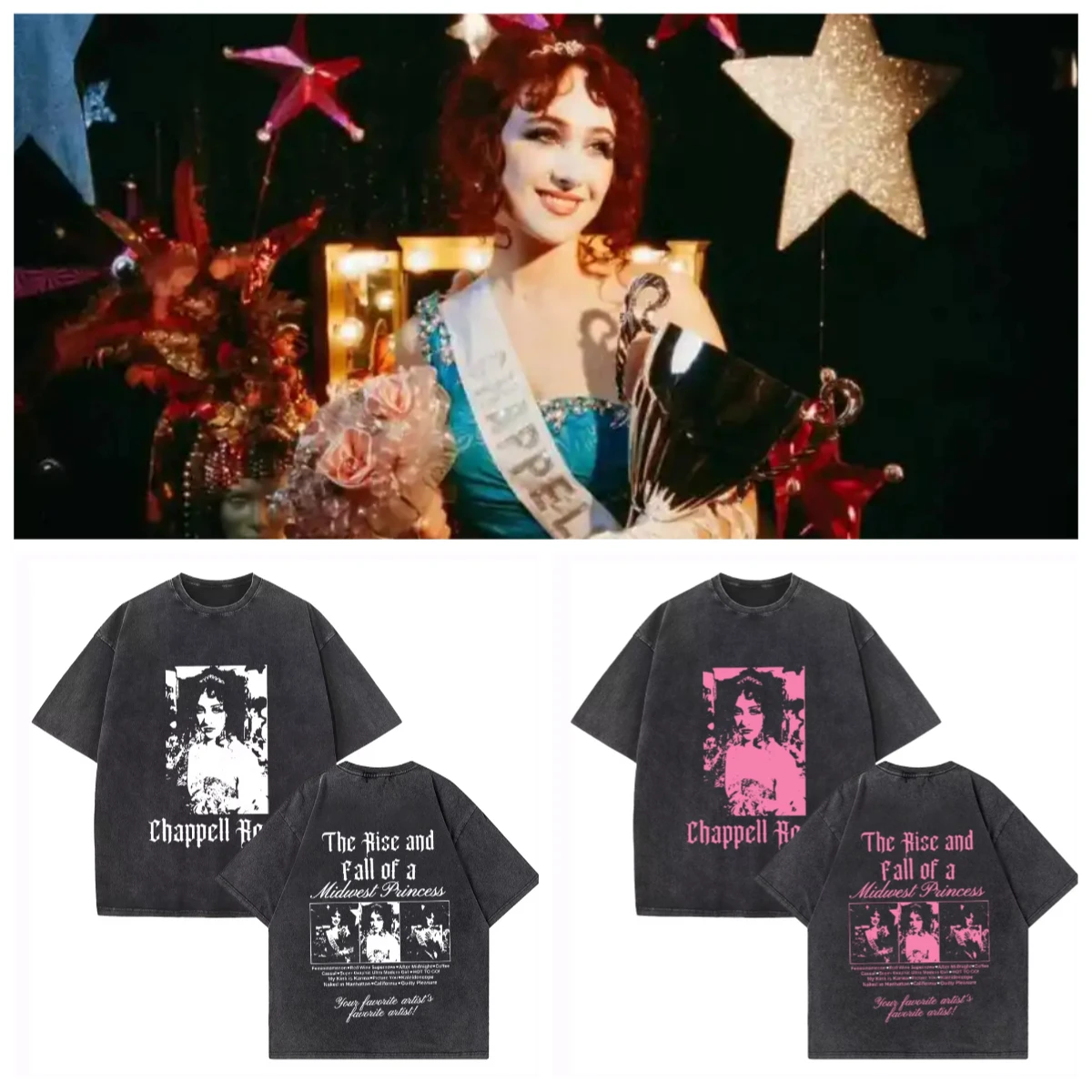 

Chappell Roan Washed T-shirt The Rise and Fall of A Midwest Princess Music Merch Unisex Harajuku Washed Tshirts