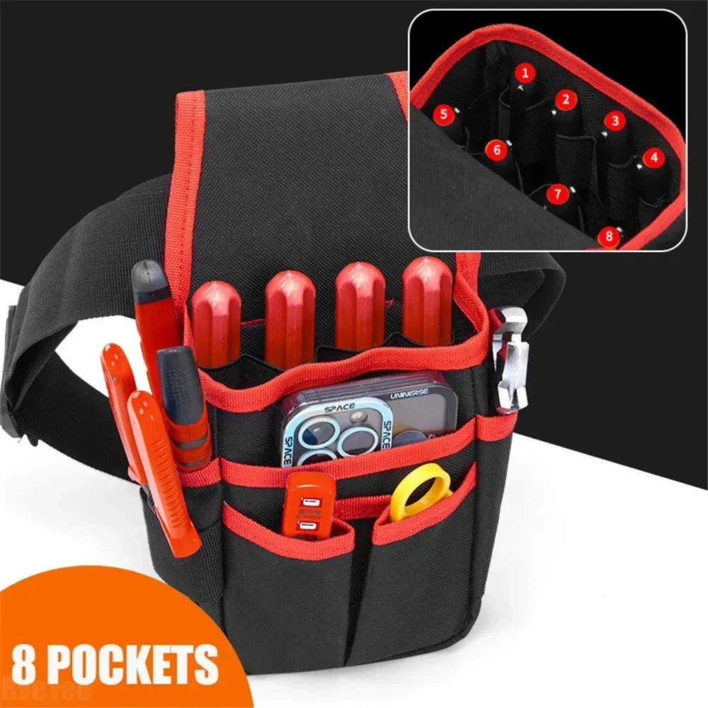 Electrician Tools Bag with 8 Internal Pockets Waist Pouch Belt Storage Holder Organizer Garden Tool Kits Waist Pack Oxford Cloth