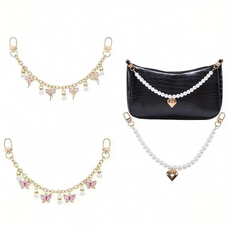 

Y2k Metal Bag Chain Strap Butterfly Bow Chain Bag Charm Artificial Pearl Sweet DIY Pendant Personality Bag Decor Chains