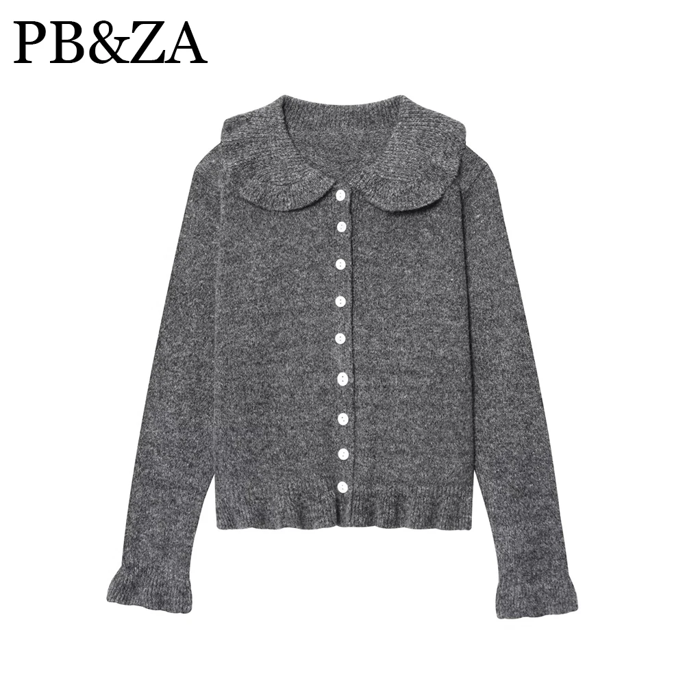 

Autumn New Product Women's Commuting Style Fashion Stacked Decoration Collar Long Sleeve Knitted Coat