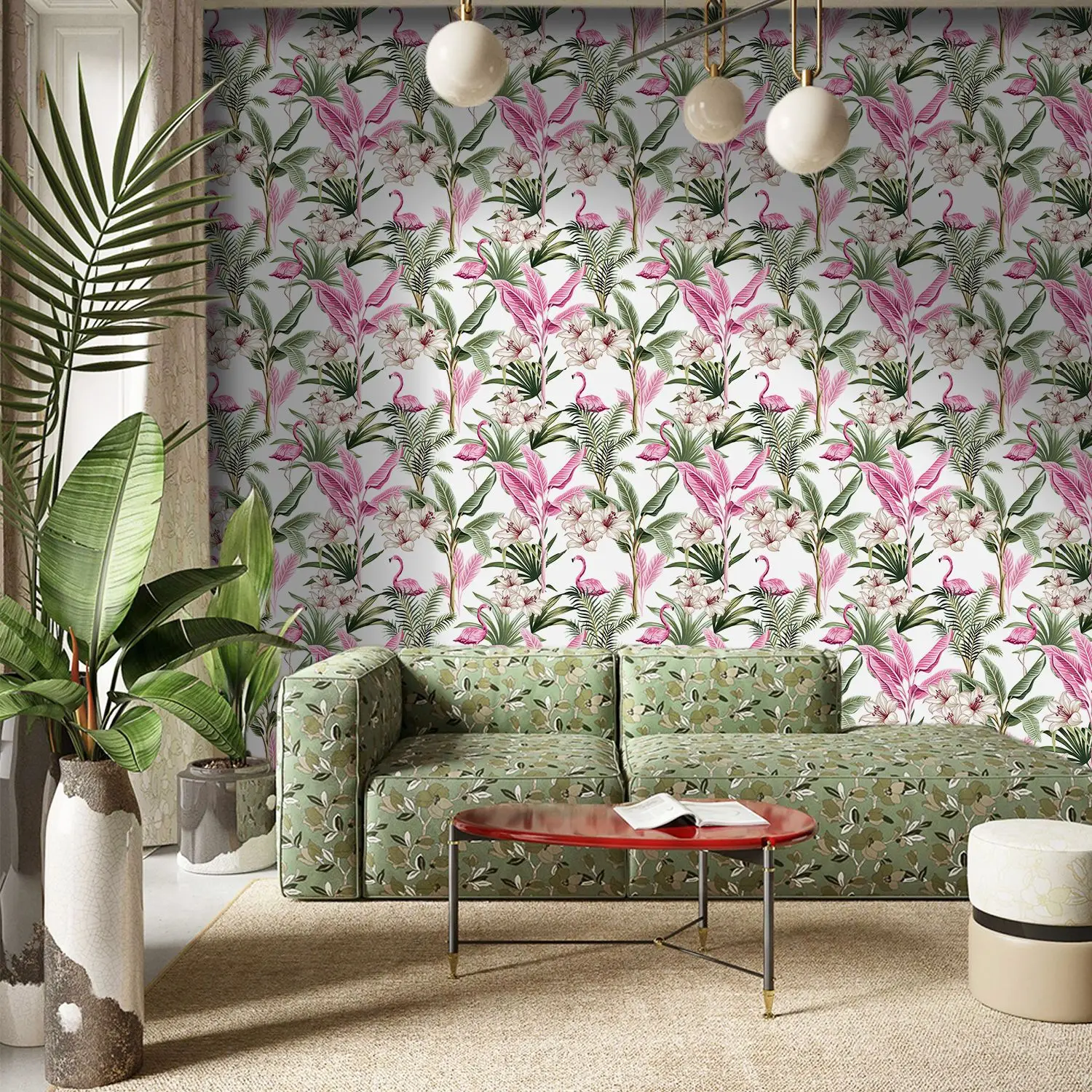 

Peel and Stick Botanical Wall Mural 3D Green Plant Pattern Removable Wallpaper for Modern Home Interior Design