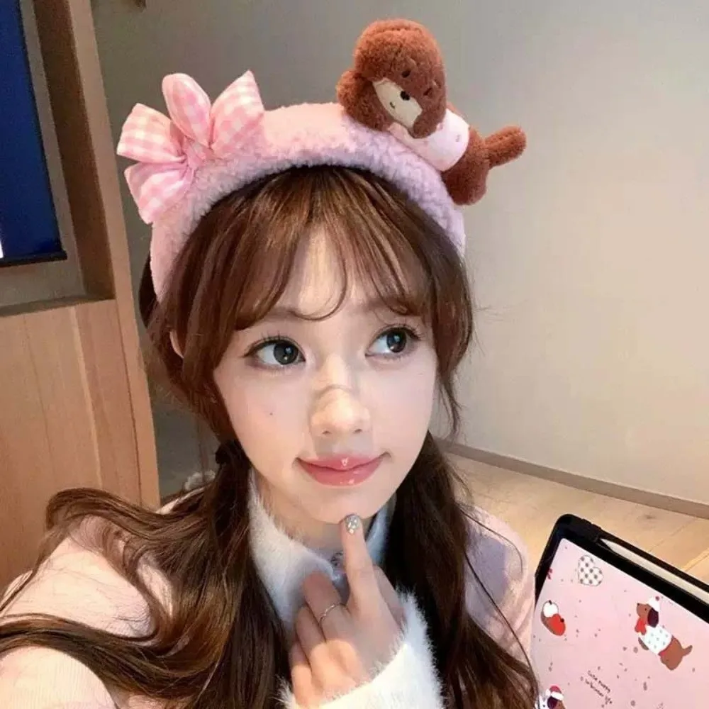 

Hair Accessories Dachshund Hair Hoop Moon New Year Headwear Red Plush Headband Creative Plaid Bow Cartoon Monkey Hairband Party