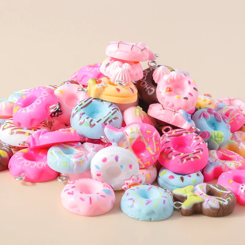 15pcs New In Mix Kawaii Sweet Dessert Pendant Lovely Donuts Charms for Jewelry Making DIY Necklace Bracelet Earrings Accessories