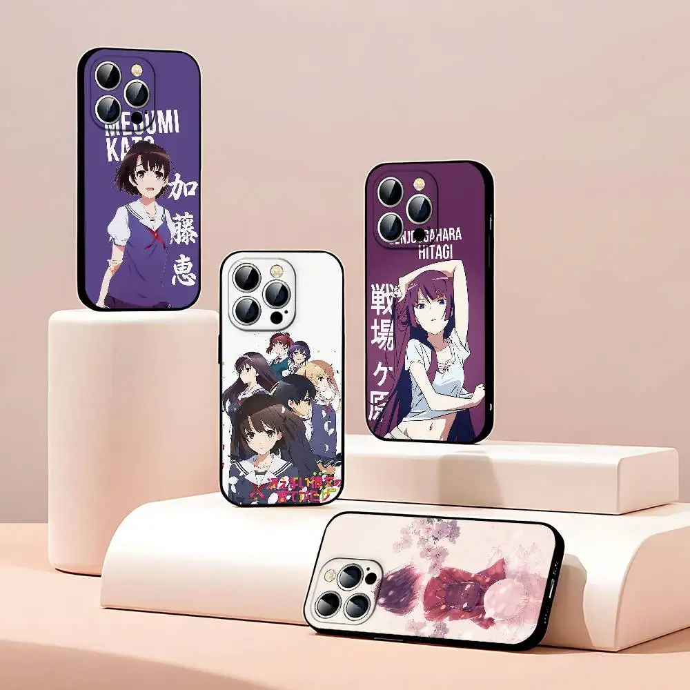 Capa de Celular Anime Saekano How To Slim Preta com Ajuste Perfeito para iPhone 17, 16, 15, 14, 13, 11 Pro Max, Plus, X, Xr, Xs Max, 13 Mini