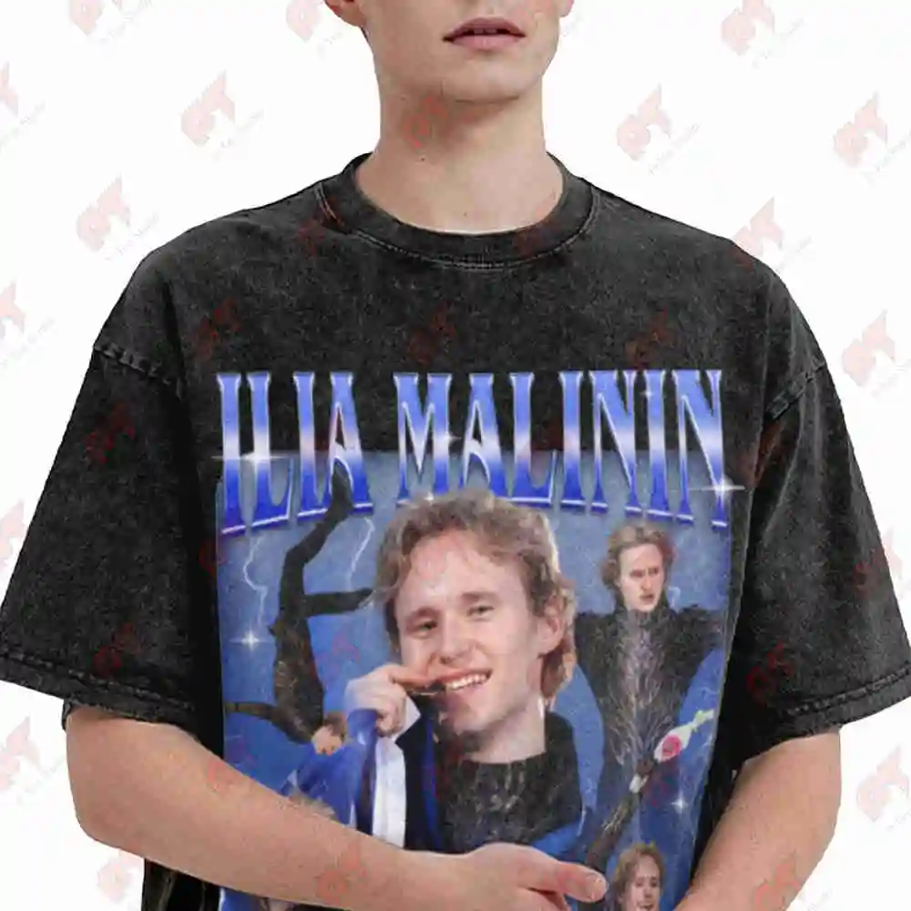 Ilia Malinin Quad Jump Legend Ice Skating Vintage Washed Tee Pure Cotton T-Shirt