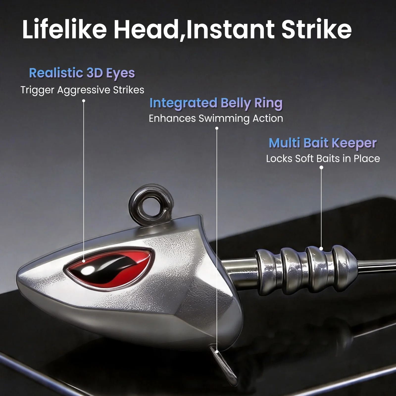 FishTrip Swimbait Jigköpfe 5 Stück Salzwasser-Jigköpfe zum Angeln mit 3D Roten Augen Hochkarbon-Stahl Jigköpfe für Barsch – Detail 2