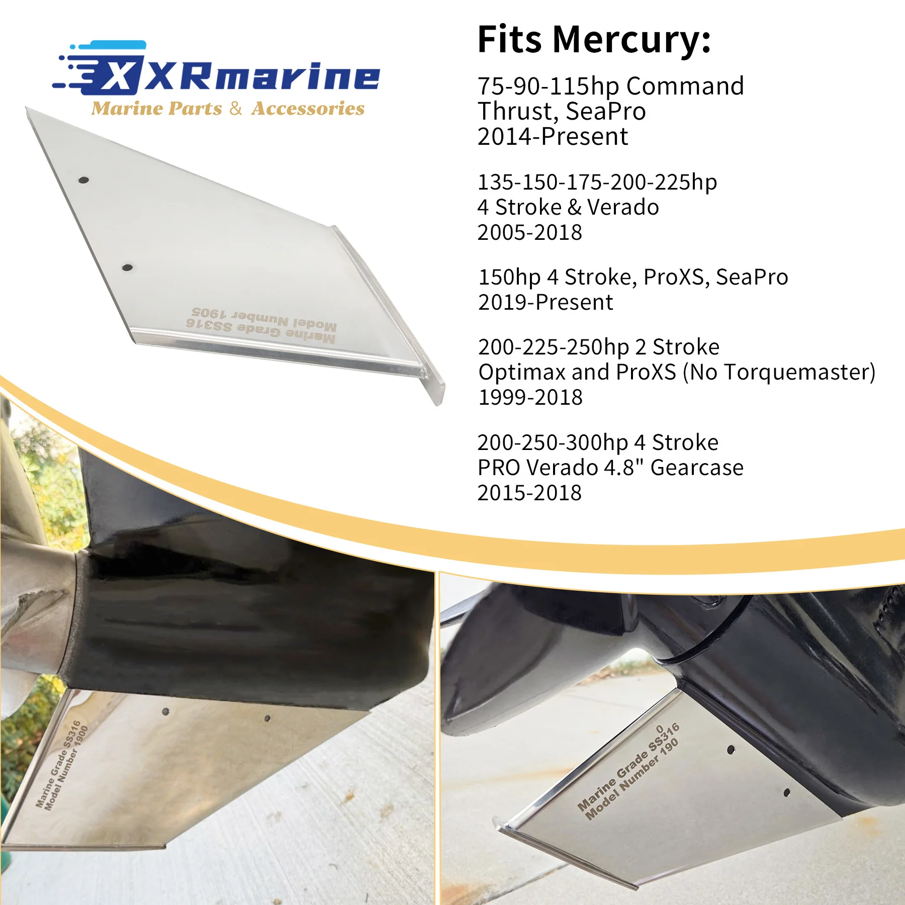 

Fits for Mercury Mariner 2 4 Stroke 75 90 115 135 150 175 200 225 250 275 300 HP Skeg Guard Protector with Drain