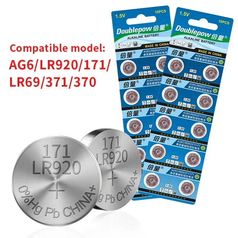 Alkaline Button Battery AG6 LR920 371 171 LR69 Sr921 1.5V Coin Cell Environmentally Friendly for Children's Toys Watch Batteries