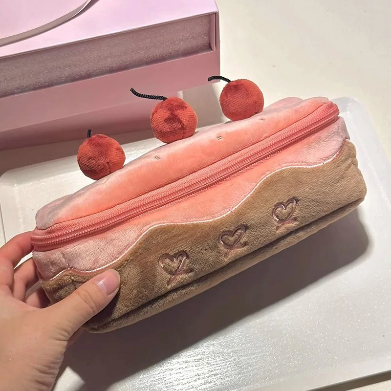 1PC Cute Plush Cherry Cake Pen Bag Exquisite Storage Large Capacity Student Advanced Stationery Korean Stationery Pencil Pouch