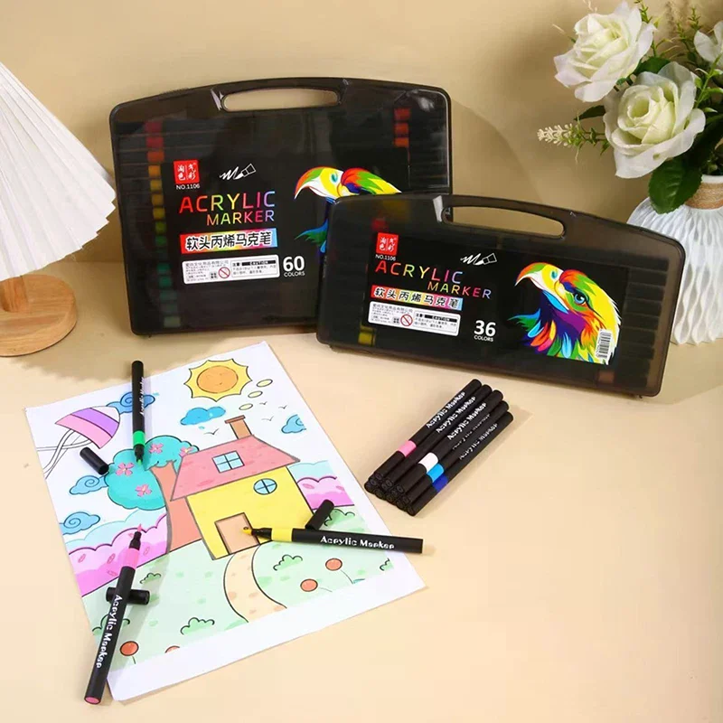 12/24/36/48/60/80PCS Colors Soft Headed Different Color Acrylic Marker Pen, Color Art Graffiti Pen, Waterproof, Opaque