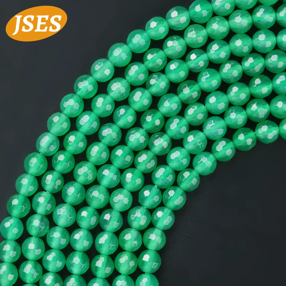 AA Natural Green Agate Onyx Faceted Beads For Jewelry Making Bracelets Needlework DIY Beads Accessories Wholesale