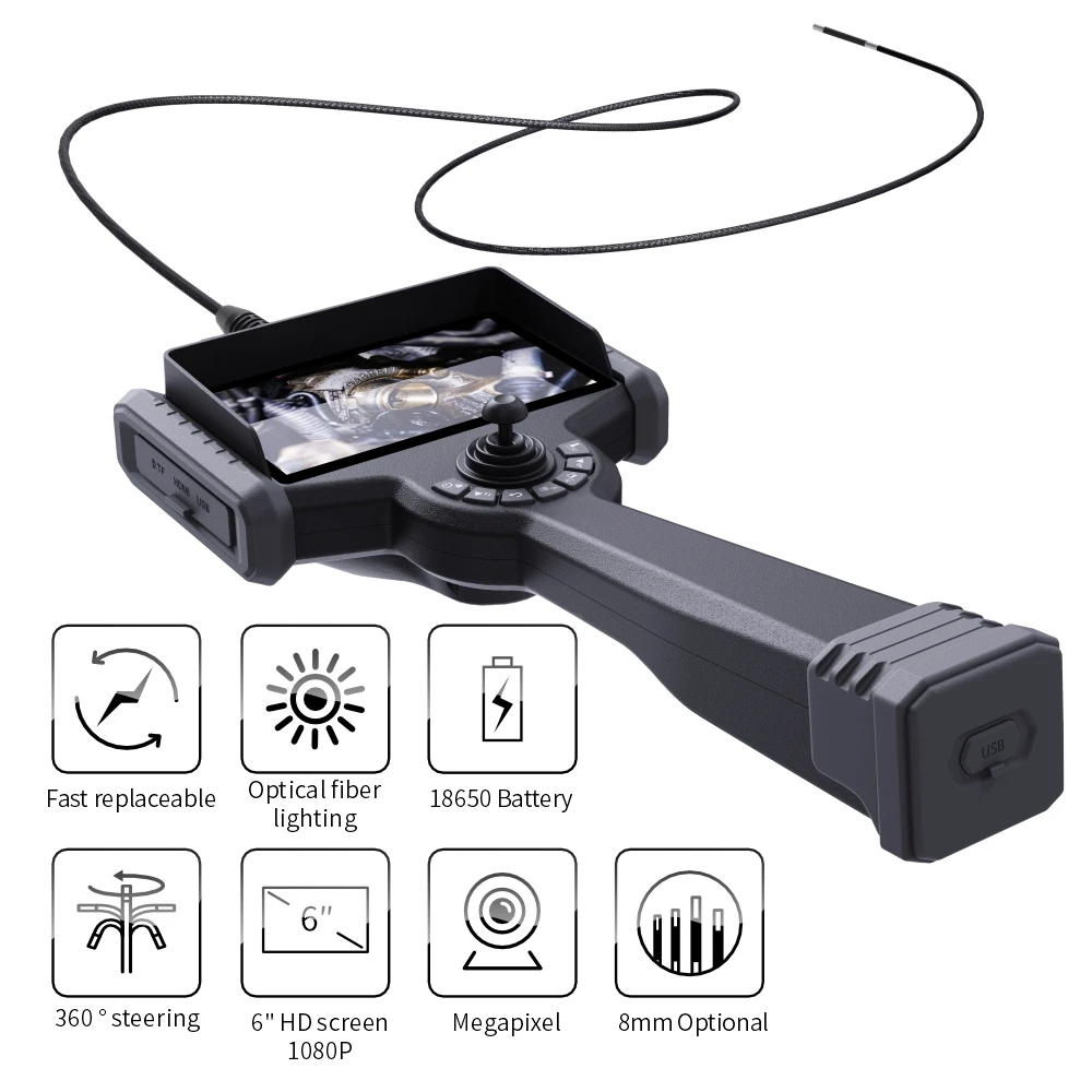 VSNDT WS-P8010 8mm lensa video Industri endoskopi, 1080P HD kamera endoskopi industri, borescope garis deteksi 10m