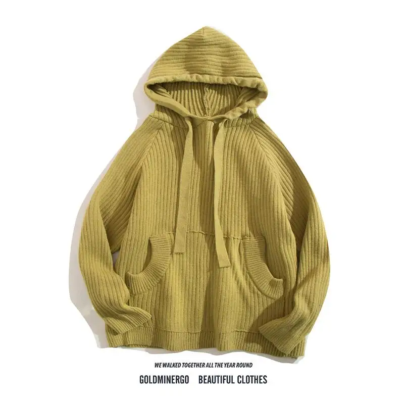 

Вязаная шапка в американском стиле ретро, мужская осенне-зимняя новинка Sle Haome Lazy Street Sle, толстовка с капюшоном для пар, свободная посадка, длинный све