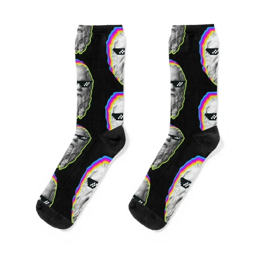 Socrates Neon Pixel Sun Glasses Socks japanese fashion with print basketball funny gifts Boy Child Socks Women's