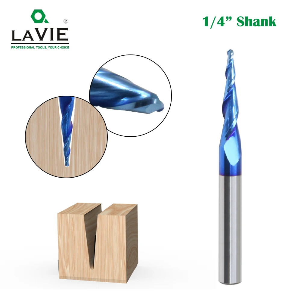 

LAVIE 1/4 Shank Solid Carbide Double-Edge Nano Blue Ball End Mill Router Bit Woodworking CNC Milling Cutter-C Z07BZ20225UBL