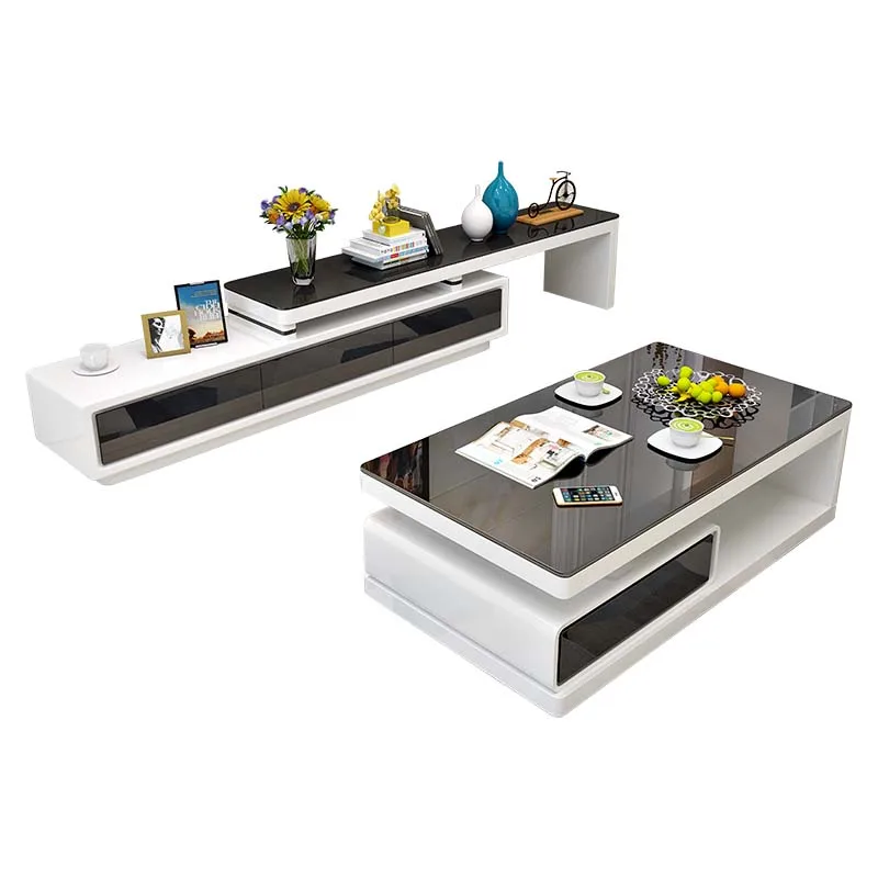 

Modern Luxury Coffee Table And Tv Stand Combination Living Room Tea Table Glass Top With Drawers Set