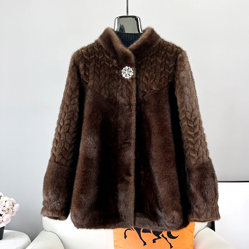 

Women Lady 2023 Faux Fur Winter Short Coat Female Warm Imitation Mink Fur Jacket Overcoat JT3426