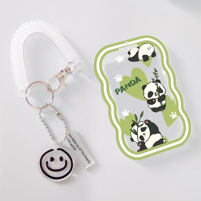 Wave Transparent Card Holder Cartoon with Retractable Spring Cord Suitable for Bank Identity Bus ID Card Sleeve Case Door Card