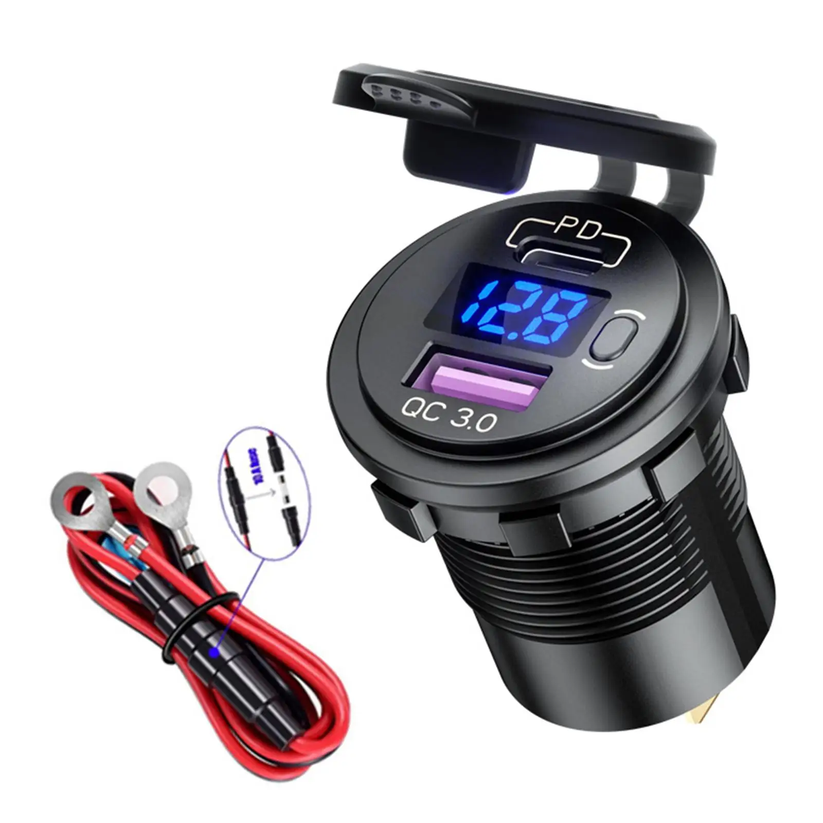 USB Type C Car Charger Fast Charging PD Adapter 12V 24V Dual Port LED Display Quick Charge Auto Plug for Navigation