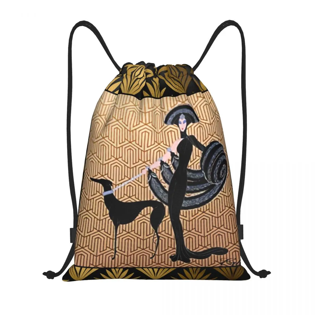 

Custom Art Deco Erte Greyhound Drawstring Bag Women Men Lightweight Whippet Sighthound Dog Sports Gym Storage Backpack