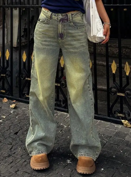 ファッショナブルでミニマルなハイウエストストレートレッグジーンズ、女性用、カジュアルで多用途、クラシックな無地スリムフィットジーンズ