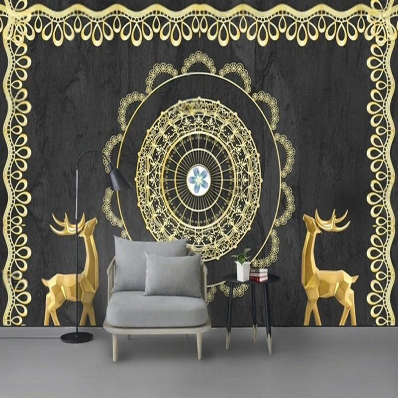 MU9194 Modern fashionable and creative patterned border circular golden deer TV background