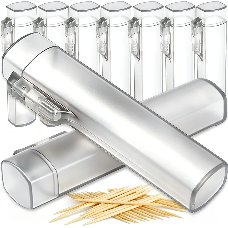 1/30x Mini Plastic Toothpick Holders Box Pocket Portable Toothpick Case with Spring Switch Outdoor Travel Home Restaurant Supply