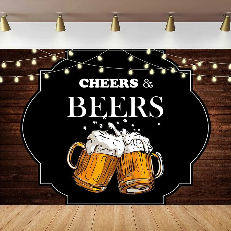 Cheers And Beers Mug Theme Photography Backdrop Retro Rustic Wooden Board Background Birthday Party Decoration Cake Table Banner