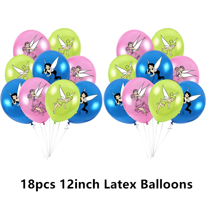 تينكر بيل خرافية احباط بالونات بيكسي اللاتكس بالون عيد ميلاد سعيد راية زينات الحفلات كعكة القبعات العالية تينكربيل هدية الفتيات