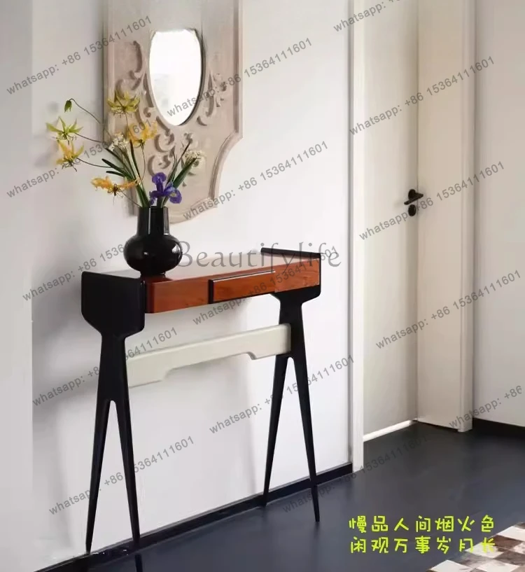 

Entry entrance cabinet Solid wood medium and ancient style decorative cabinet Extremely narrow and ultra-thin advanced sense