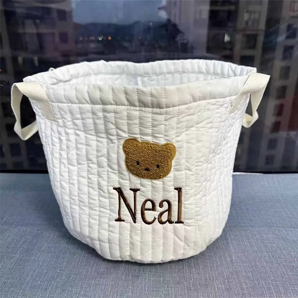 

Embroidery Newborn Baby Shower Party Gift Bear Storage Basket， Custom Name Toys Storage Nursery Room Baby Diaper Sorting Baskets