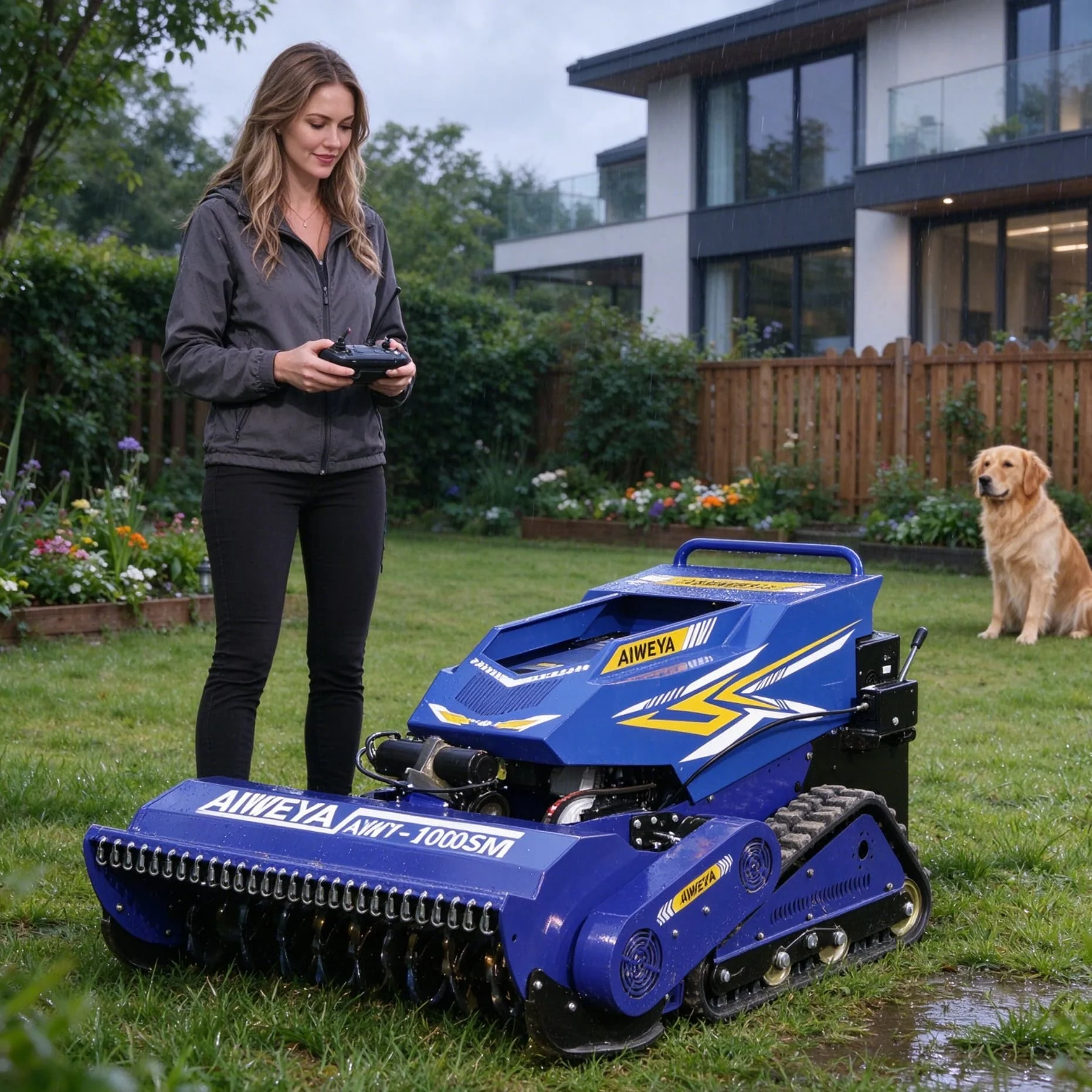 Customized All Terrain Zero Turn Robot Grass Crawler Mower, Self-propelled Remote Control Robot with Adjustable Cutting Height