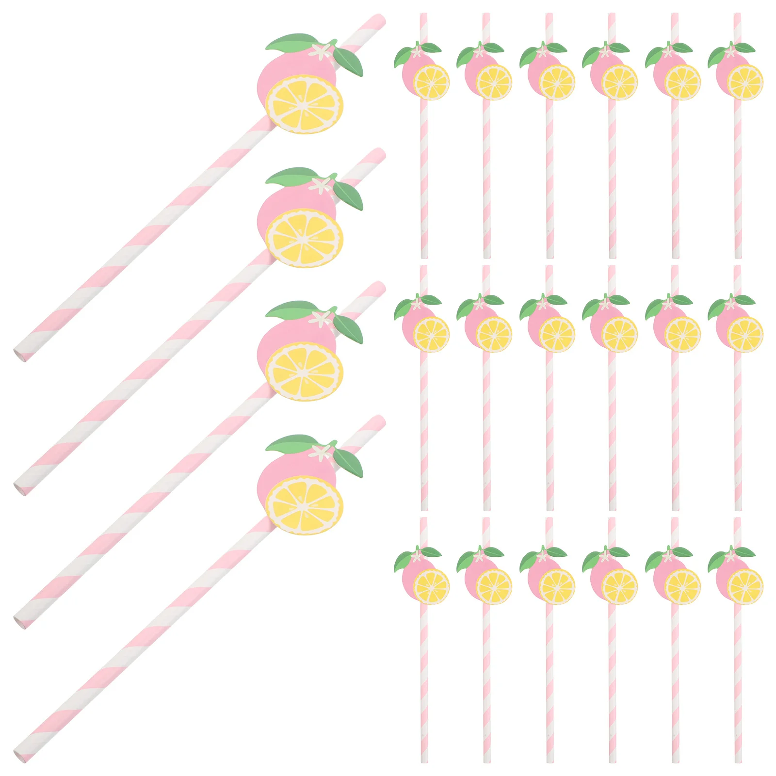 

50Pcs Creative Lemon Paper Straws Disposable Cute Fruit Pattern Striped Party Decoration Summer Birthday Cocktail Drink