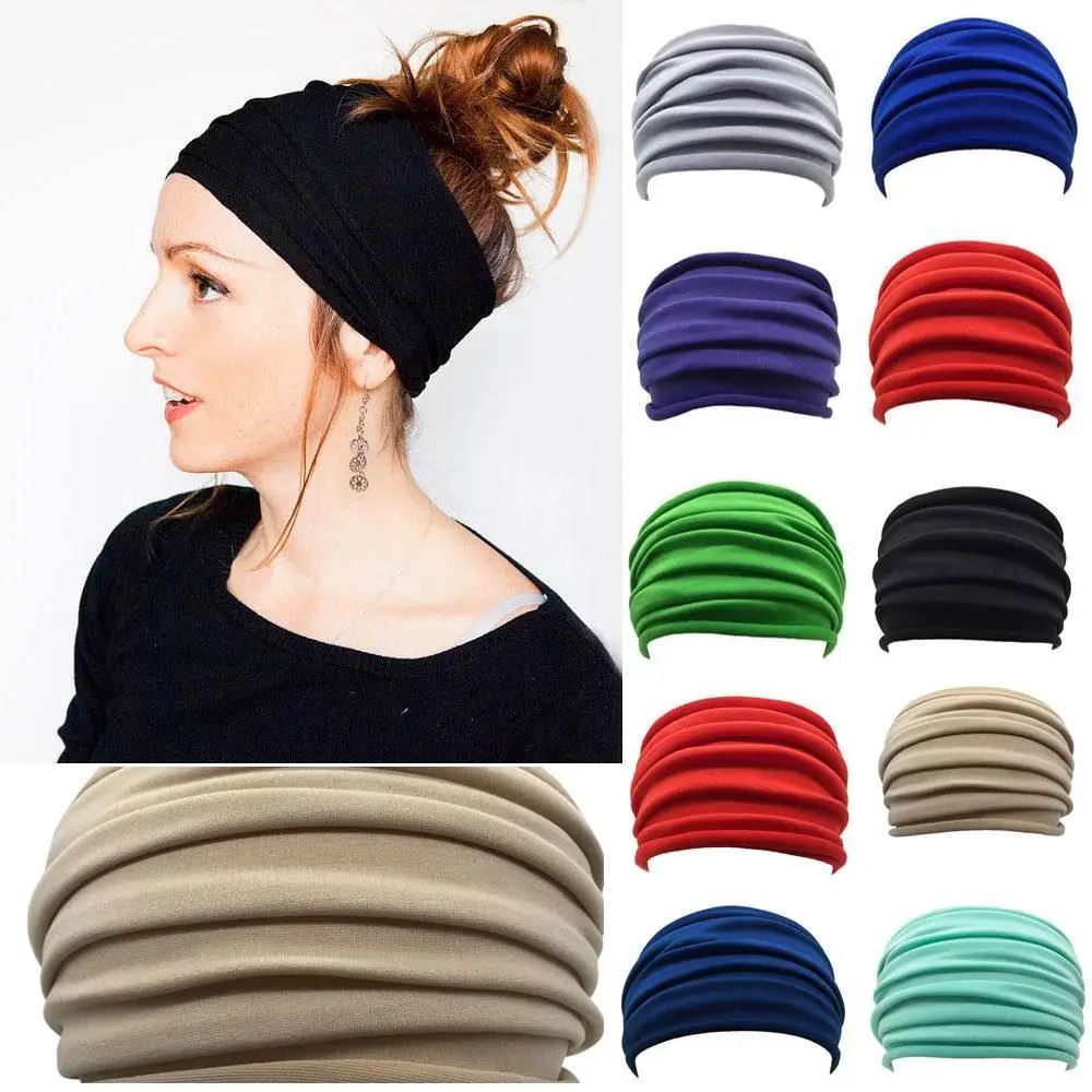 

13 Colors Nonslip Elastic Running Accessories Stretch Hair Band Fold Yoga Hairband Wide Sports Headband Turban Running Headwrap