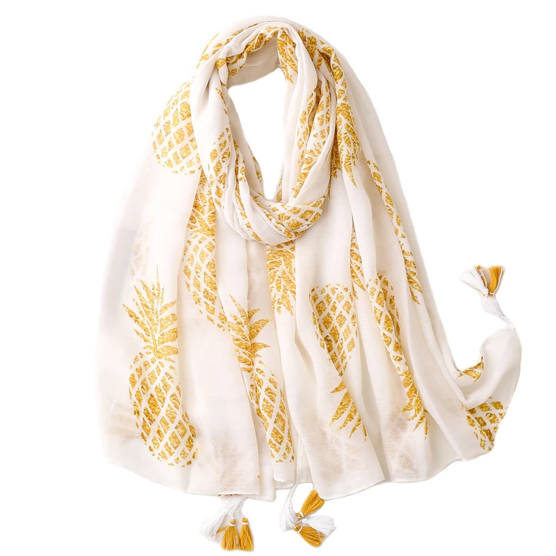 2022 New Cotton Pineapple Print Fringe Scarf Shawls Wrap Women Long Fruit Pattern Scarves Hijab Beach Scarves  Free Shipping