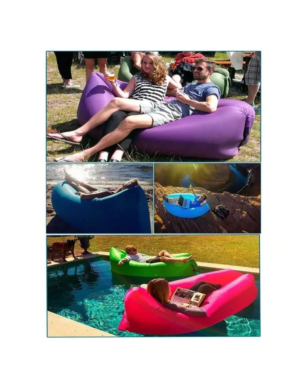 قطعة واحدة للاسترخاء في الراحة: أريكة هوائية قابلة للنفخ - محمولة، مقاومة للماء - مثالية للفناء الخلفي والشاطئ والتخييم والأزرق.