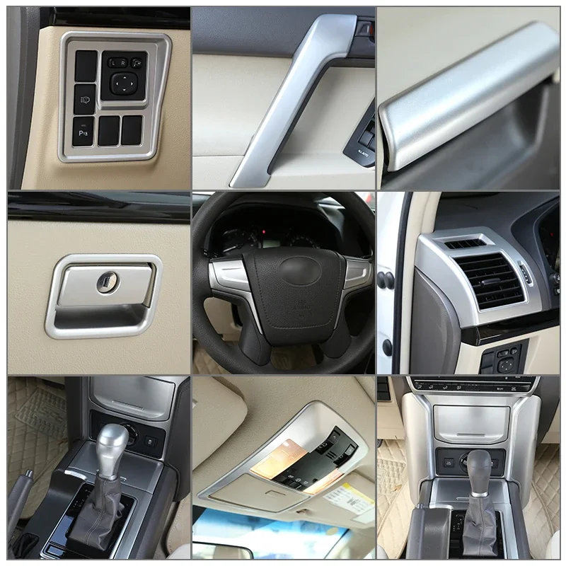 

For Toyota Land Cruiser Prado FJ150 150 2010-2019 Central Control Panel Sticker Inner Handle Protection Cover Silver Accessories