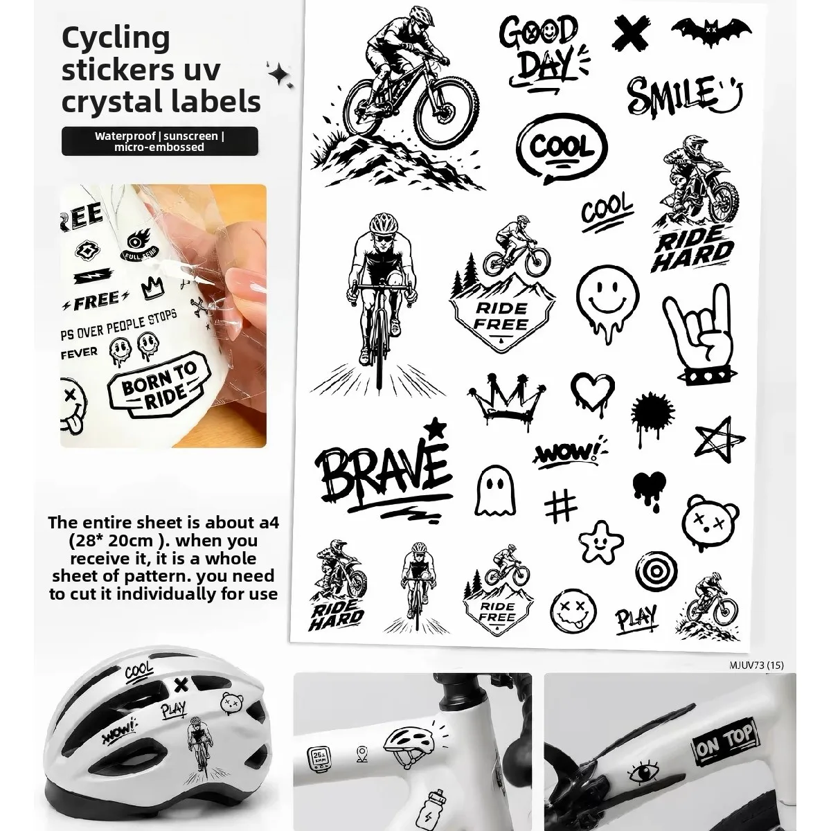 UV Crystal Label MTB Bike Frame Stickers Graffiti Waterproof Decals for Cycling Bicycle Helmet Motorcycle Skateboard DIY Decor